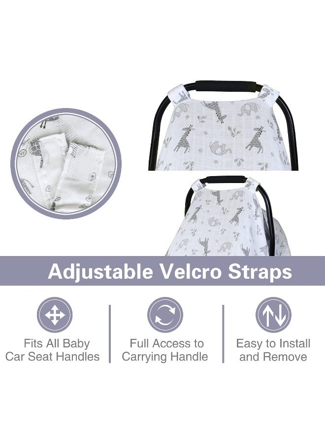 Metplus Baby Car Seat Covers for Boys Girls, Muslin Infant Carseat Canopy, Lightweight Breathable Newborn Carrier Canopies Stroller Cover, Universal Fit Large Size 47.2 x 35.4 inch, Elephant Giraffe - Image 3